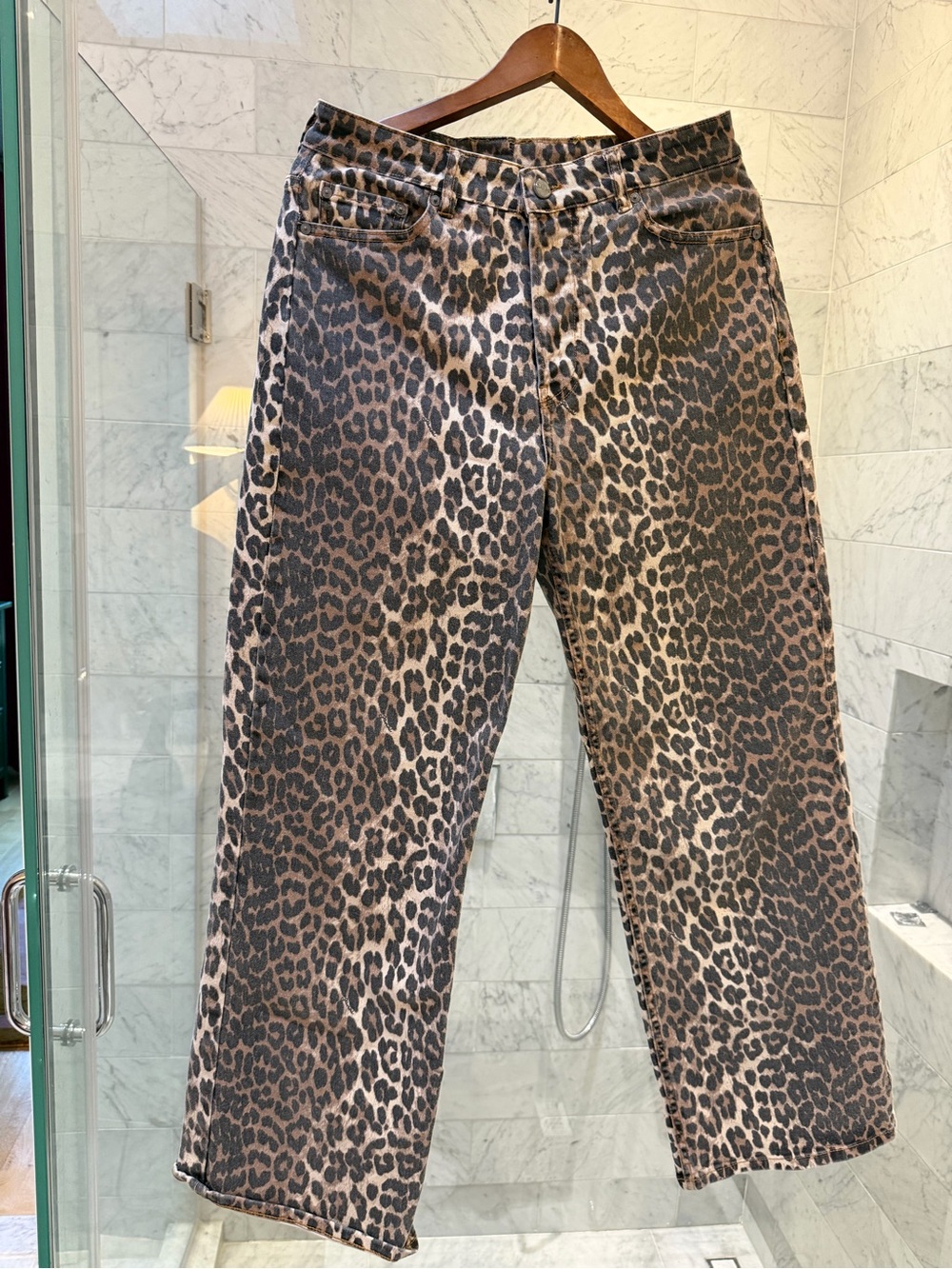 Ganni Leopard-Print Straight Leg Jeans in Brown and Black